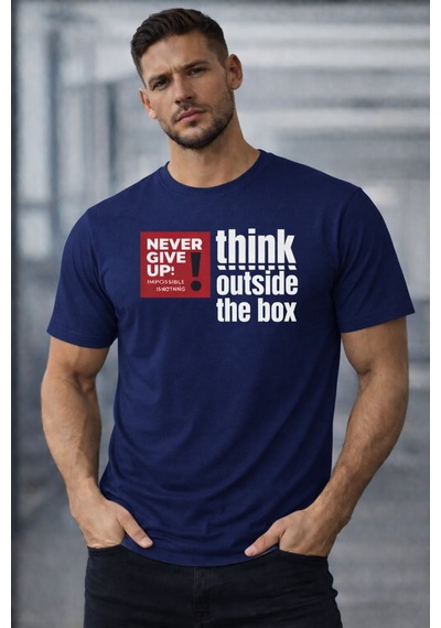 Herkesemoda Think Outside Yazı Detaylı Basic T-shirt Lacivert