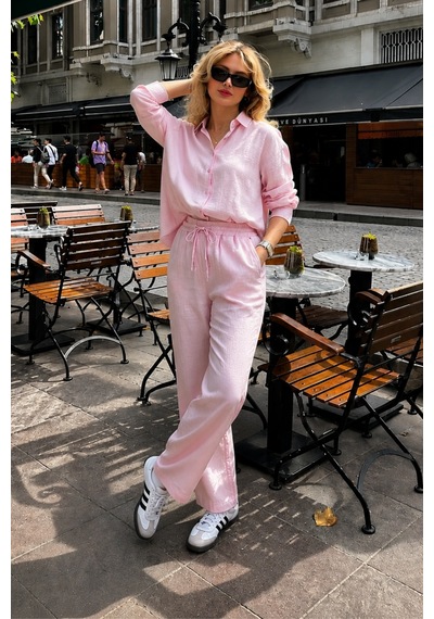 Seeh Pembe Uzun Kollu %100 Pamuk Müslim Gömlek Takım Sh365 Regular
