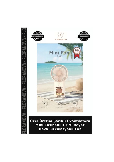 Özel Üretim Şarjlı El Vantilatörü Mini Taşınabilir F70 Beyaz Hava Sirkülasyonu Fan