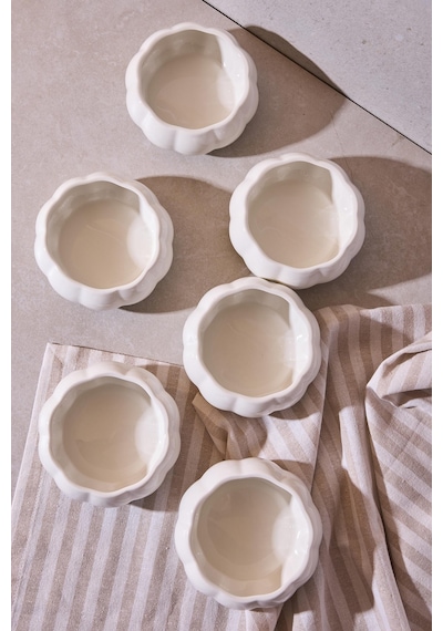 Pumpkin Porselen 6'lı Kase Seti Dekoratif Ergonomik Çok Amaçlı Meze Ve Sunum Kaseleri Beyaz Beyaz