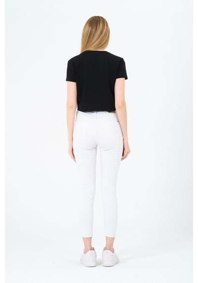 Kadın Siyah Kısa Kollu Oversize Crop - Pamuklu Basic Rahat Kesim T-shirt Çok Renkli