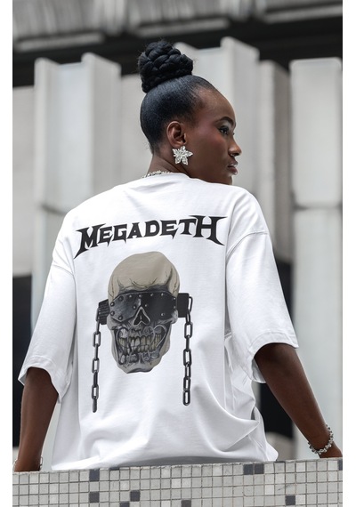 Megadeth Rock Metal Müzik Grubu Sırt Baskılı Unisex Oversize Tişö Beyaz