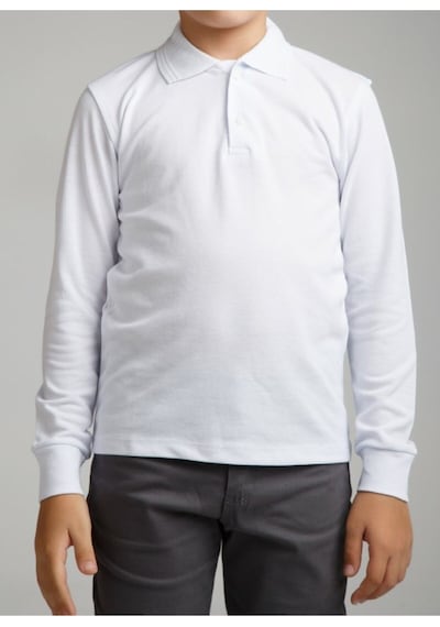 Nacar Store Kız & Erkek Çocuk Uzunkol Polo Yaka Okul T-shırt BEYAZ