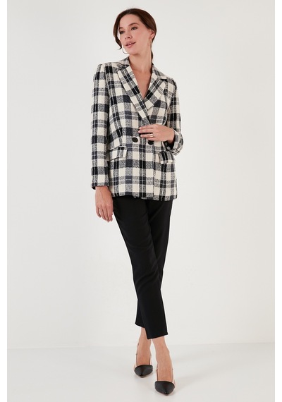 Lela Regular Fit Kruvaze Yaka Tüvit Blazer Bayan Ceket 611Ce0310 Siyah