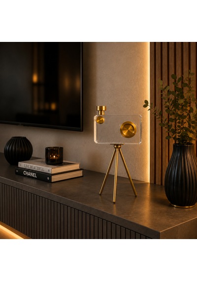 Modern Gold Detaylı Dekoratif Cam Kamera Dekoru 27 Cm 1
