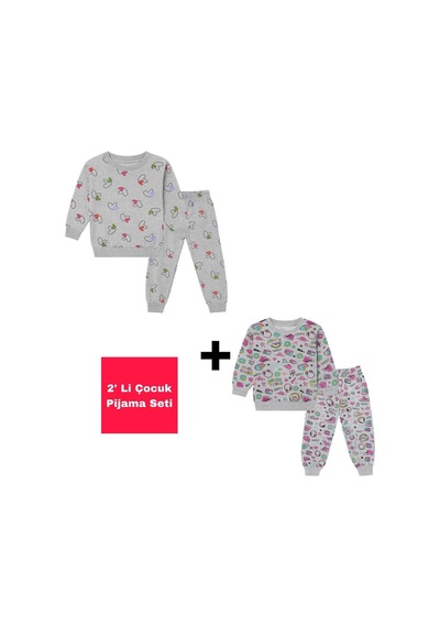 Beka Kids Kız Çocuk Pijama Takımı 2'li Set Kalp Ve Kız Çocuk Desenli Çocuk Pijama Takımı %100 Pamuklu Pembe