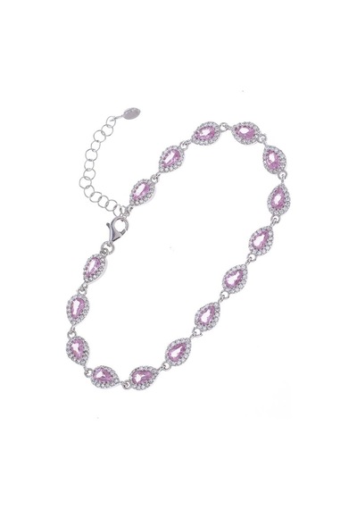 Nagiss Pembe Zirkon Taşlı Damla Model 925 Ayar Gümüş Kadın Bileklik