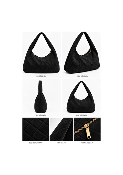 Nura Collection Siyah Kadın Hakiki Süet Örgü Dokulu Shopper Omuz Çantası Siyah - 936381748 Siyah