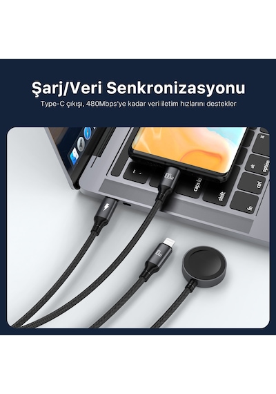 Bix BXA3W1 100 W Type-c Lightning Şarj Kablosu
