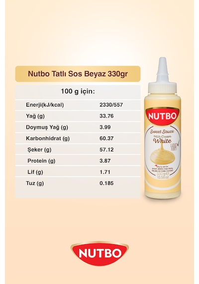 Nutbo Tatlı Sos Beyaz- Waffle& Krep& Pankek& Churros& San Sebastian& Kruvasan& Dondurma Sos 330 Gr