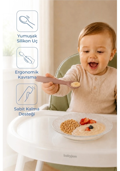 Babyjem Yumuşak Uçlu Silikon Kaşık Latte