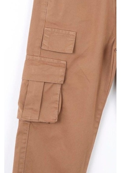 Nk Kids Çocuk Kargo Cepli Beli Paçası Lastikli Kargo Pantolon-13834-camel Camel