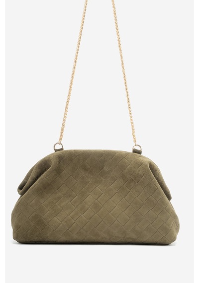 Dericlub Althea Kadın Örgü Desenli Clutch El Çantası Gerçek Süet Deri Yeşil