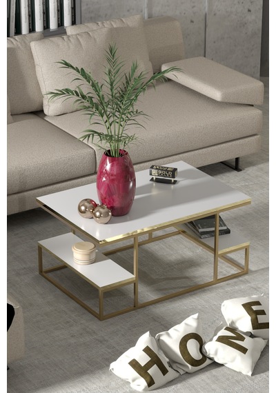 Delux Orta Sehpa Gold Beyaz 90x60 Cm Çok Renkli