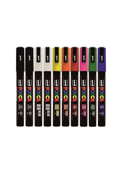 Uni Posca Pc-3m Marker Keçeli Kalem 10'lu Set, Karışık Renkler
