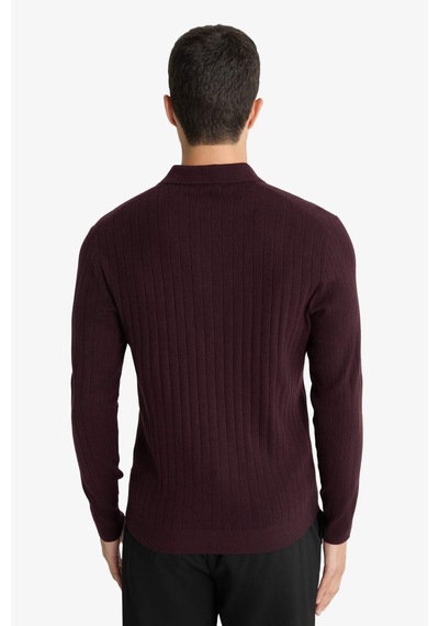 Defacto Standart Fıt Polo Yaka Triko Kazak F7576ax25wnbr34 Bordo-br34
