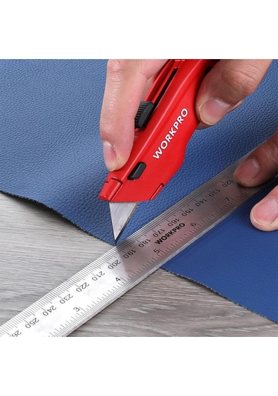 Workpro Wp213017 Ağır Hizmet Alüminyum Gövde Geri Çekilebilir Rötuş Maket Bıçağı + 3 Adet Yedek Bıçak