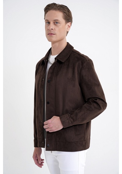 Comfort Fit Yan Cepli Süet Görünümlü Kahverengi Mont Mt 180