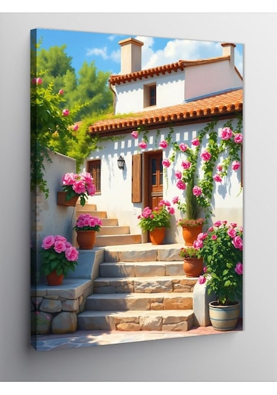 Kanvas Tablo Çiçekli Merdiven Manzarası 70cmx100cm