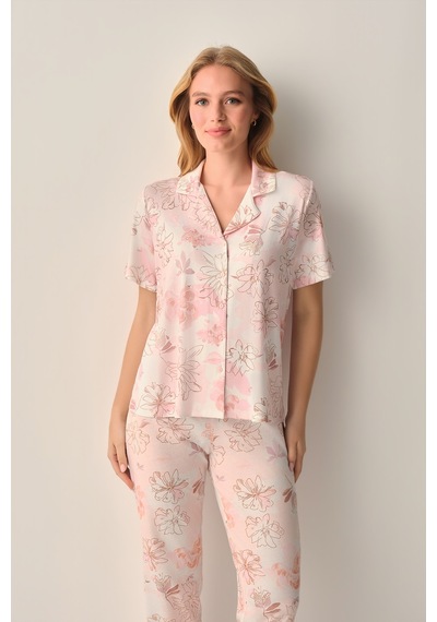 Suwen Lula Gömlek Yaka Pijama Takımı Sh26617660b334 Pembe