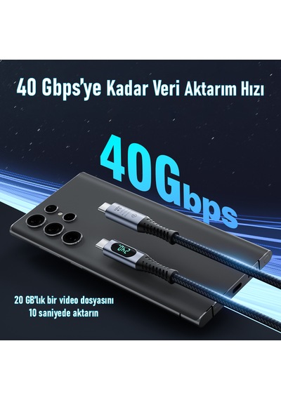 SooPii S42 PD 240W Led Ekranlı Usb 4.0 40g 8k-60hz Type-C Örgülü Kablo