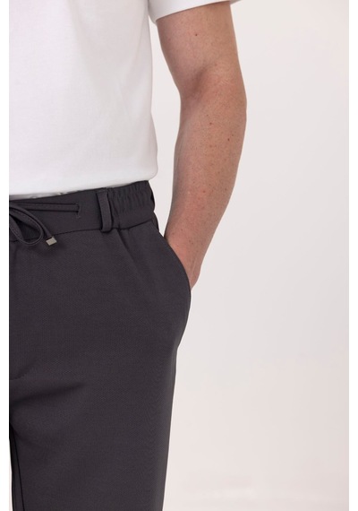 Sabri Özel Antrasit Dokulu Arka Lastikli Köprü Kemerli Bağcıklı Slim Fit Jogger Pantolon