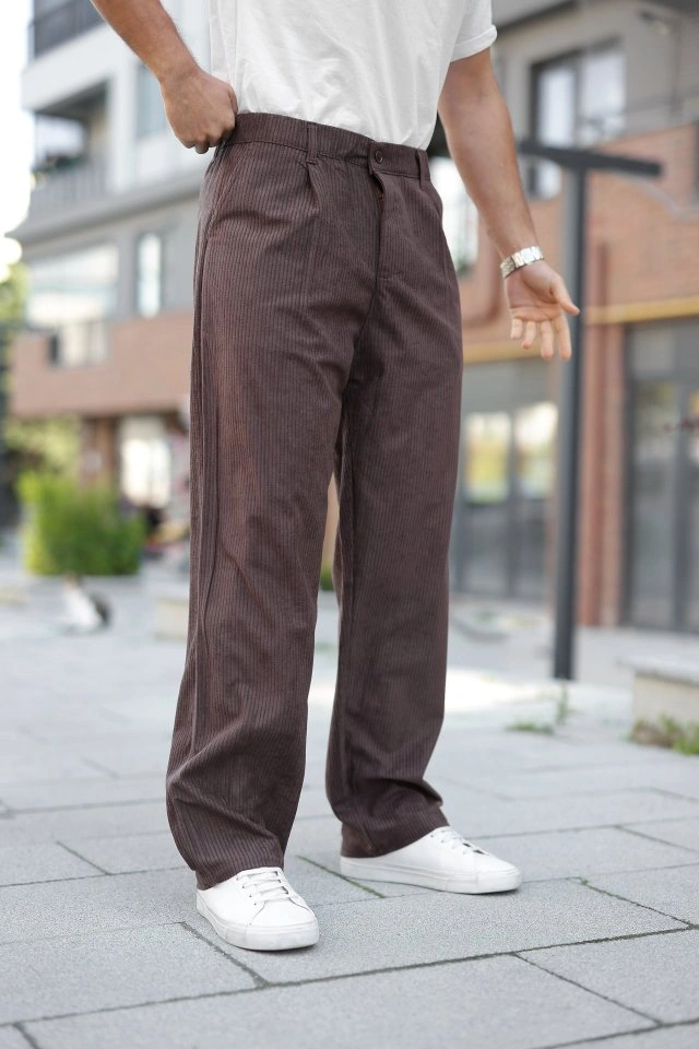 Hazego Erkek Kadife Baggy Pantolon Koyu Kahverengi