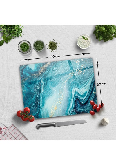 Cam Kesme Tablası - Cam Kesme Tahtası Turkuaz Desen 30 X 40 CM