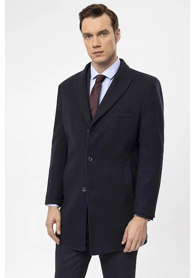 Süvari Slim Fit Yünlü Sivri Yaka Lacivert Erkek Kaban Lacivert