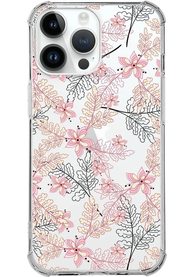 Apple Uyumlu iPhone 14 Pro Max Köşe Korumalı Antişok Kapak Floral Kırmızı Tasarımlı Şeffaf Kılıf