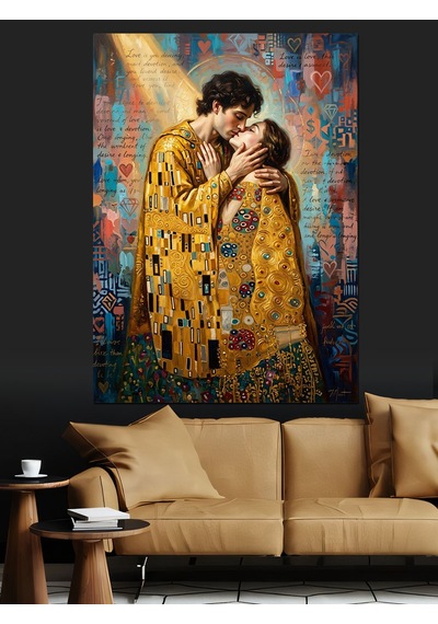 Gustav Klimt Öpücük Modern Yorumu Dekoratif Kanvas - Mdf Ahşap Tablo