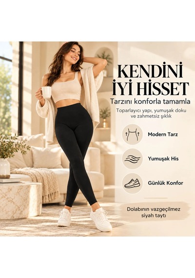 Womanandkids Wak Kadın Siyah Modal 3'lü Tayt Yüksek Bel Esnek Rahat Günlük Spor Vücut Şekillendirici