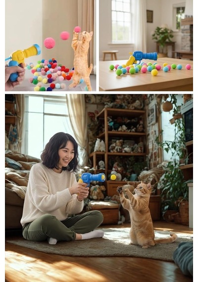 20 Adet Renkli Peluş Toplu Kedi Oyun Tabancası Kedi Egzersiz Ve Oyun Aracı
