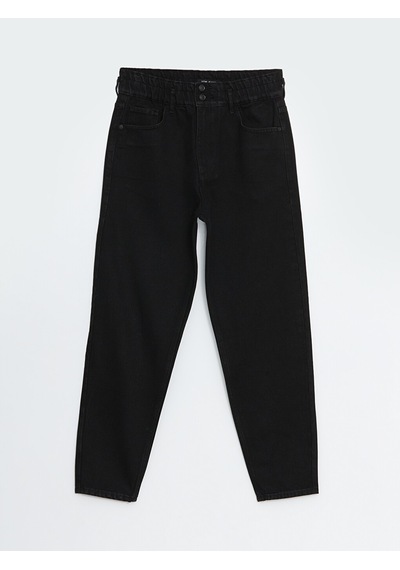Lcw Jeans Siyah Beli Lastikli Slouchy Fit Kadın Jean Pantolon
