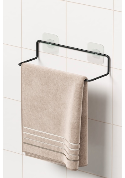 Zabata Yapışkanlı Havluluk Siyah Havlu Askısı Metal Havlu Tutacağı Banyo Mutfak Havluluğu Minimal Tasarım Siyah
