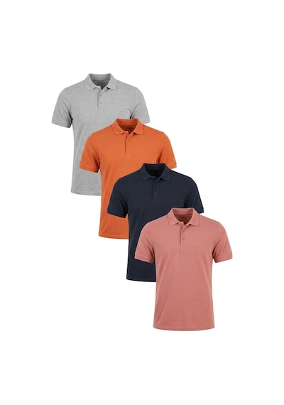 Buratti Pamuklu Regular Fit Düğmeli Polo Yaka 4'Lü Paket Erkek T Shirt 5902127S4 Indigo-Gri Melanj-Tarçın-Gül