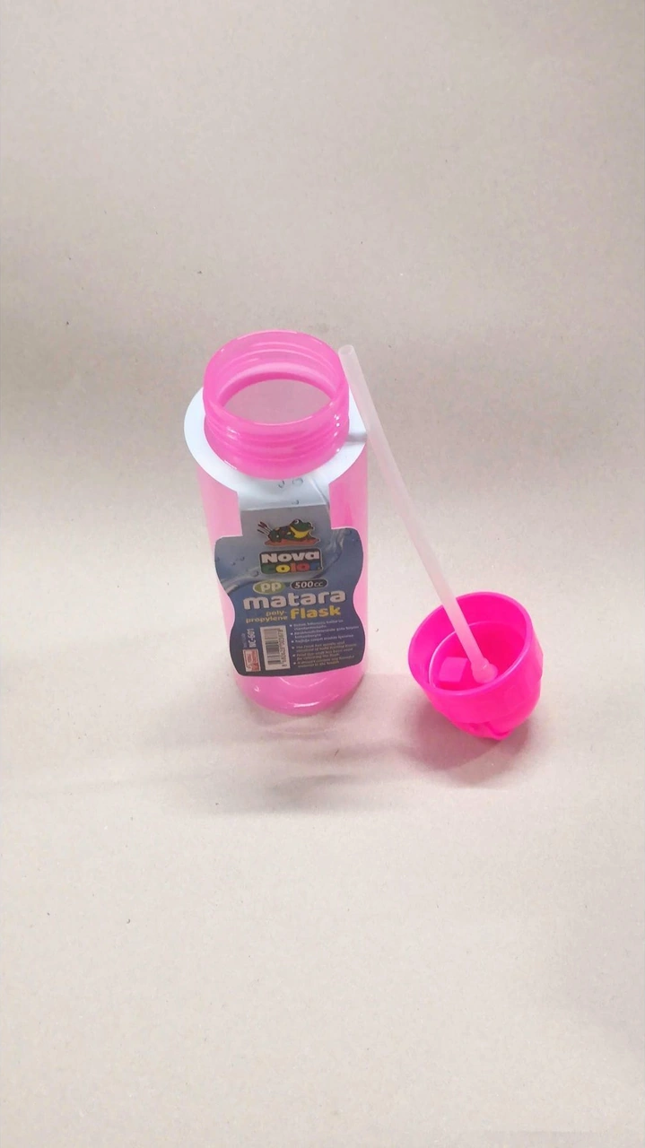 Pembe Şeffaf Pipetli Suluk Matara Pp Matara Doğa Dostu Ürün 500ml Pembe