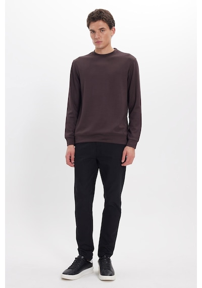 Tudors Erkek Standart Fit Normal Kesim Uzun Kollu Ekstra Soft Modal Kumaş Bisiklet Yaka Kahverengi Sweatshirt-50225