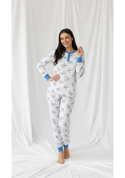 Divinus Tavşan Desenli Patlı Beyaz/mavi Kadın Pijama Takımı Beyaz - Mavi