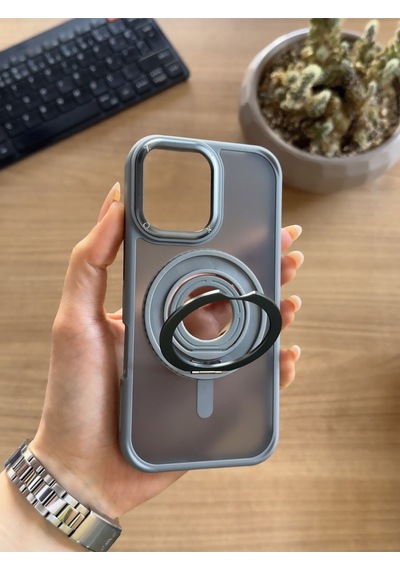 Apple iPhone Uyumlu 16 Standlı Ve Yüzüklü Magsafe Kılıf Soocase721 Gri