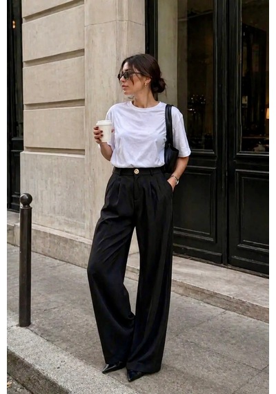 Bbbutikbasic Dökümlü Palazzo Pantolon Z6282 siyah Bbbutikbasic Dökümlü Palazzo Pantolon Z6282 siyah