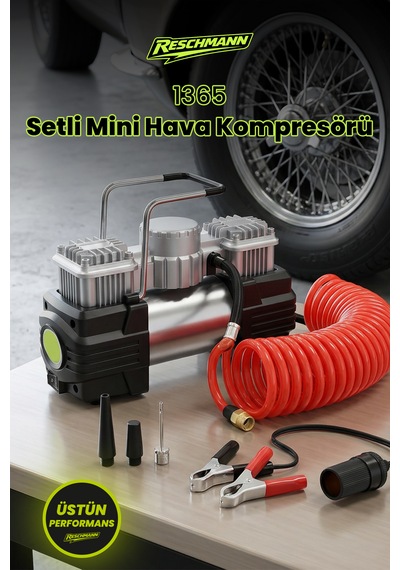 Reschmann R-1365 Setli Mini Araç Kompresörü Lastik Şişirme Çakmaklı Kompresör 90 Bar