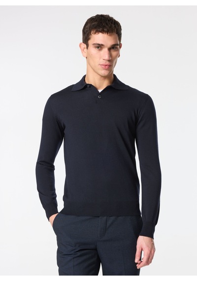 Alpha Studio Lacivert Erkek %100 Yün Slim Fit Kazak Au-7004b Jumper Polo