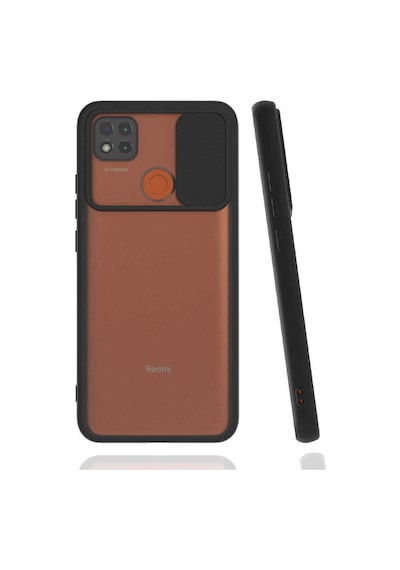 Noktaks - Xiaomi Uyumlu Xiaomi Redmi 9c - Kılıf Slayt Sürgülü Arkası Buzlu Lensi Kapak - Siyah T17997 Siyah