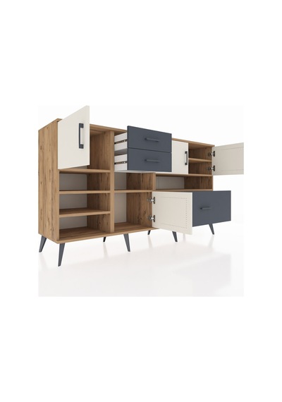 Kronos Konsol 7 Raflı 3 Çekmeceli 4 Kapaklı 176x59x99 Çam-aytaşı/ Çam-aytaşı/antrasit