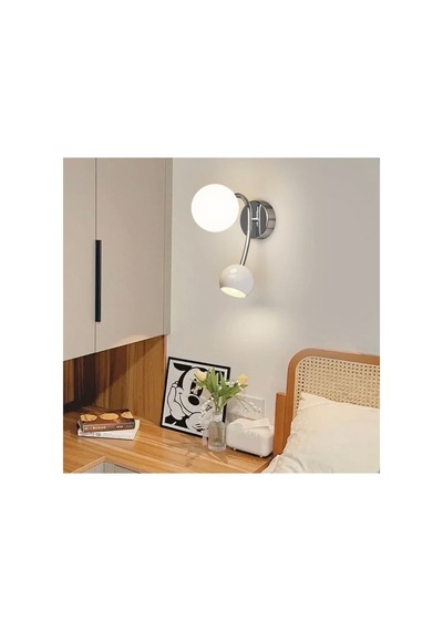 Modern Aplik Çift Yönlü E27 Mat Opal Cam Gu10 Küre Krom Kaplama Gövde Os Ram Tasarruflu Led Siyah
