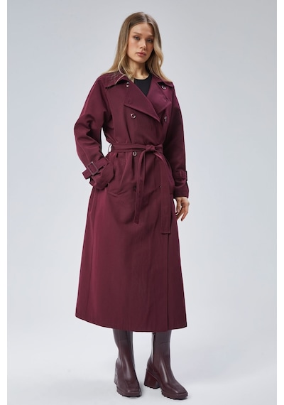 Kadın Oversize Kuşaklı Trençkot Bordo