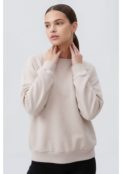 Bej Basic O Yaka Oversize Kadın Sweatshirt - 97053 Bej