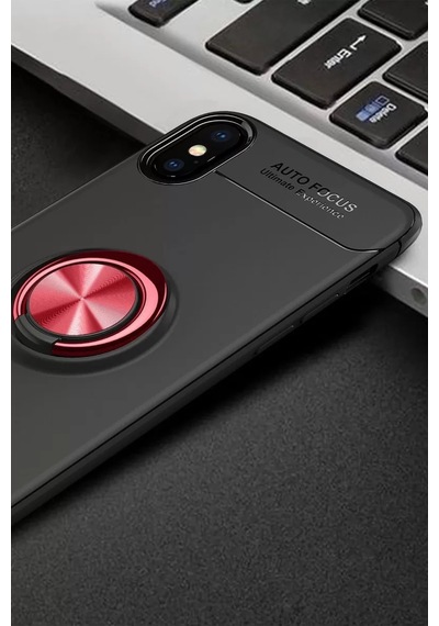 Apple iPhone Uyumlu Xs Max Kılıf Range Yüzüklü Silikon - Siyah-kırmızı Bz8683140006914