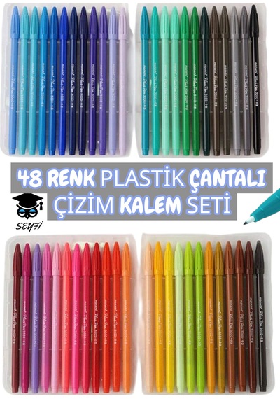 48 Renk Plastik Çantalı Çizim Kalem Seti 0.4 Mm Keçe Uç